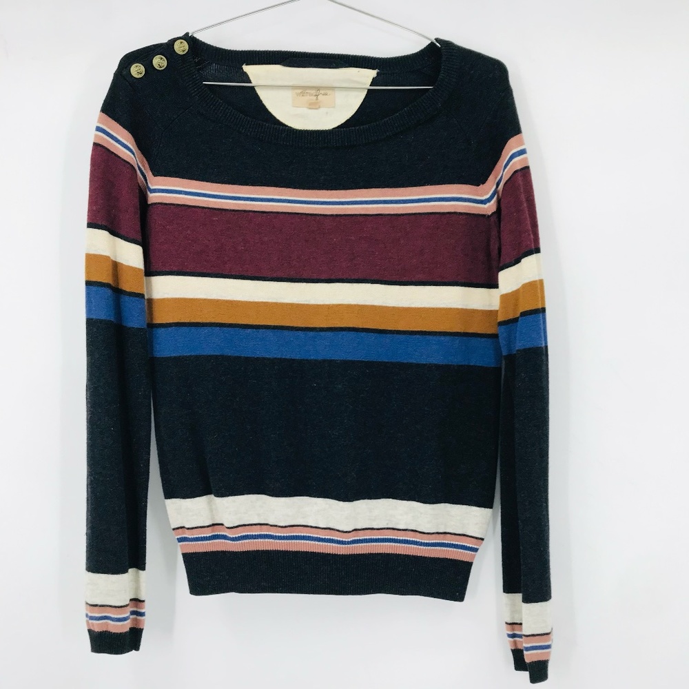 Wilfred Free Lightweight Crewneck Sweater Striped Gray Blue Size Small